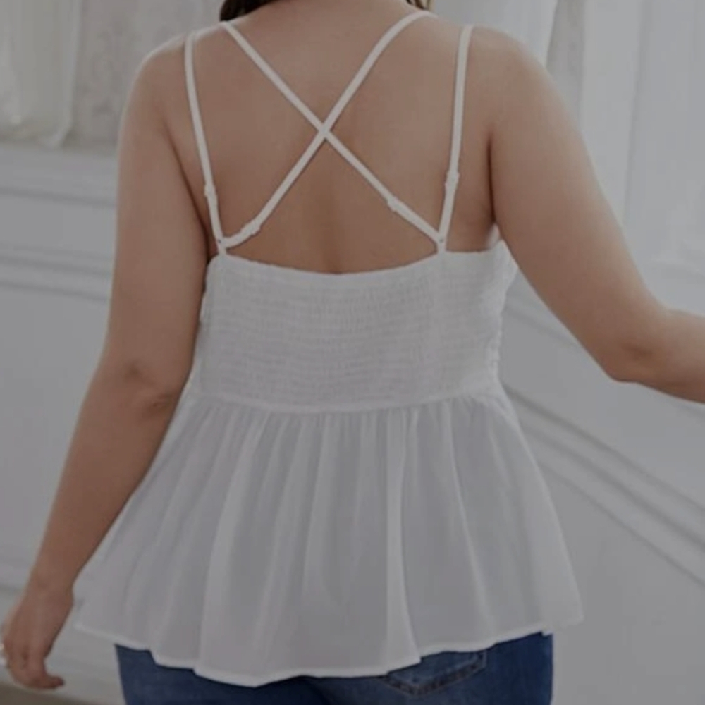 Boho Plus Size Floral Lace Criss Cross Tank Top White - Picture 6 of 17
